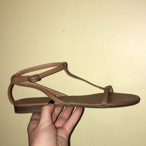 brown faux leather strap sandals